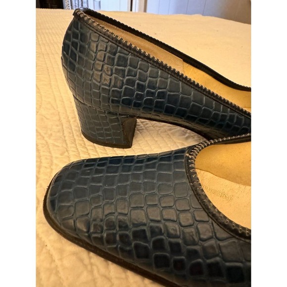 VINTAGE* RARE sz 6 DeLiso Blue Gator-embossed Go-Go Heels Retro PumpsShoes … - Picture 7 of 13
